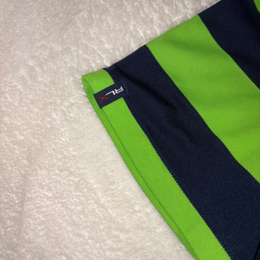 RLX RALPH LAUREN Polo Shirt Mens Large Green Navy Striped Performance Golf Tee - Picture 4 of 12